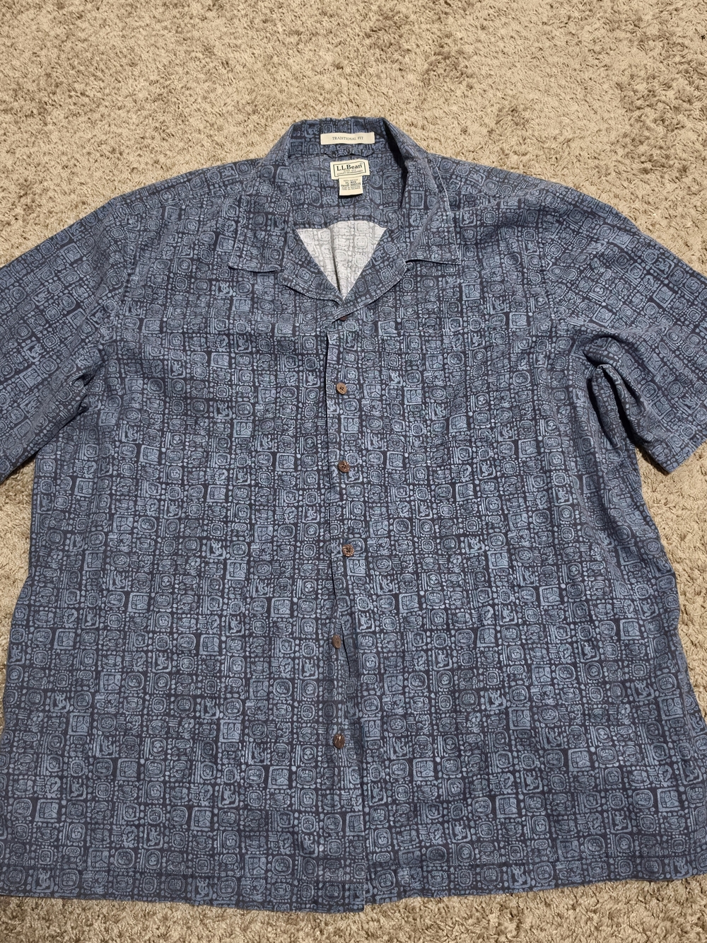 Vintage Men’s L.L.Bean Short Sleeve Print Camp Shirt, Blue, Sz XL